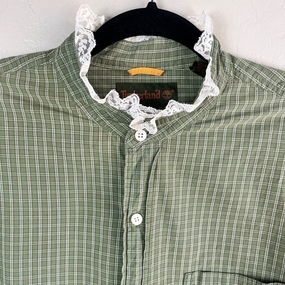 Green Plaid Button Down Grunge Cottagecore Timberland Top - Picture 6 of 16